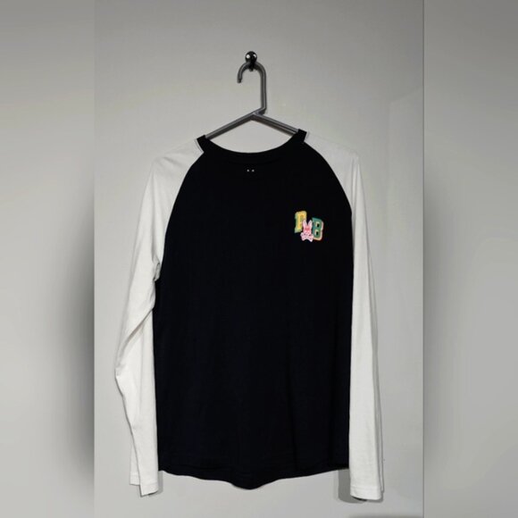 New Psycho Bunny Fulton Black White Fine Cotton Crew-Neck Raglan Long Sleeve Boy - Picture 1 of 4